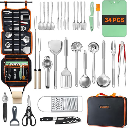 Gaialoop Portable Camping Cooking Utensils Set, Camp Kitchen Set with Organizer Bag, RV Essentials Outdoor Cooking Utensil Kit for Travel, Picnics, Camping, BBQs, Parties