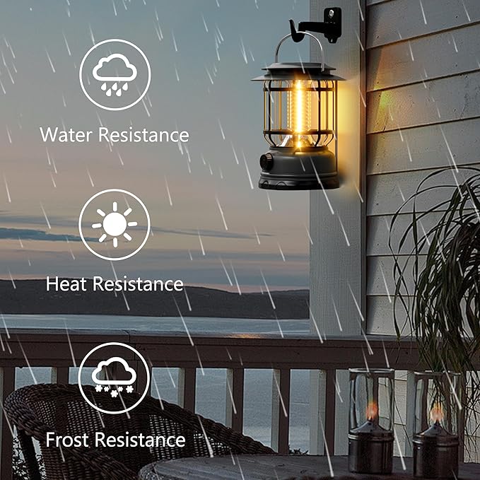 LED Solar Camping Lanterns,1500LM Step-Less Dimming,Retro Battery 2600Amh Powered USB Rechargeable Tent Lights,Portable Flashlight for Power Outages Emergency Hiking Hurricane 3Pack Black