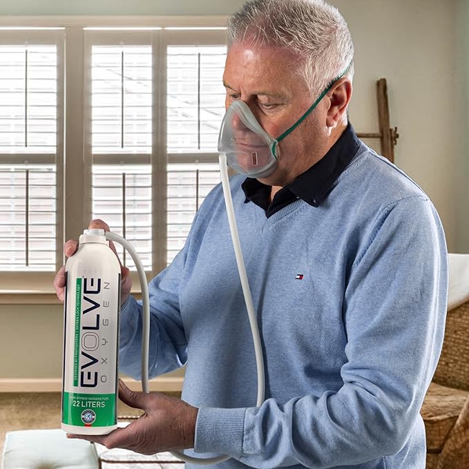 EVOLVE | 44-Liters of Pure Oxygen | Mask and Tube | 2X 22 Liter Canisters | Portable Oxygen Cans | Ideal for Home Use and Outdoor Activities | Designed by Firefighters | Made in The UK | Pack of 1