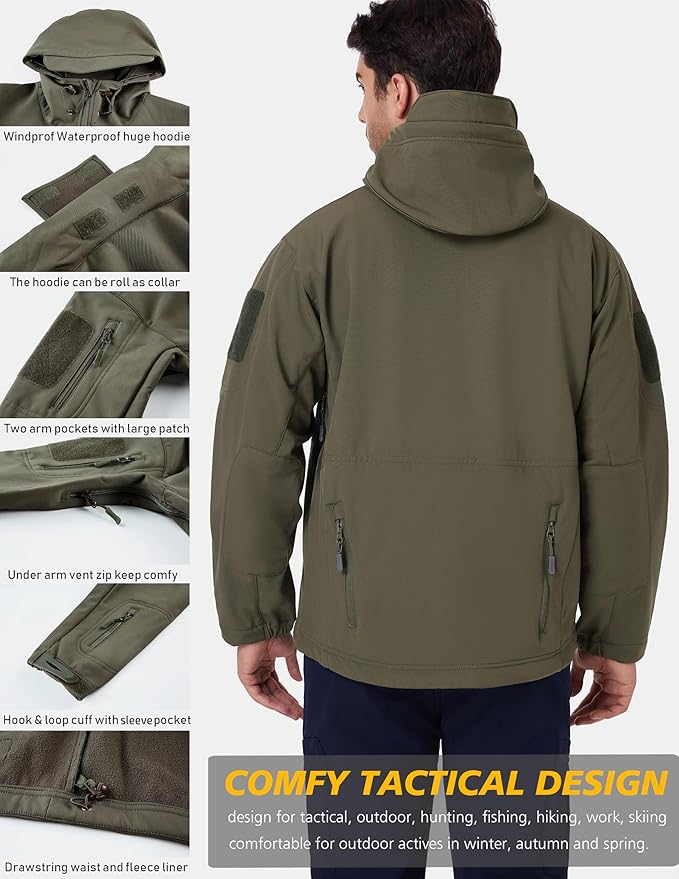ReFire Gear Men's Army Special Ops Military Tactical Jacket Softshell Fleece Hooded Outdoor Coat