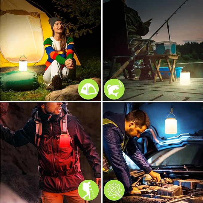 BOBKID LED Camping Lantern, Rechargeable Camping Light, 4 Modes Outdoor Flashlights Lanterns with 1000LM, Water Resistant Portable Emergency Camp Light for Hurricane Hiking Survival Kits - Khaki