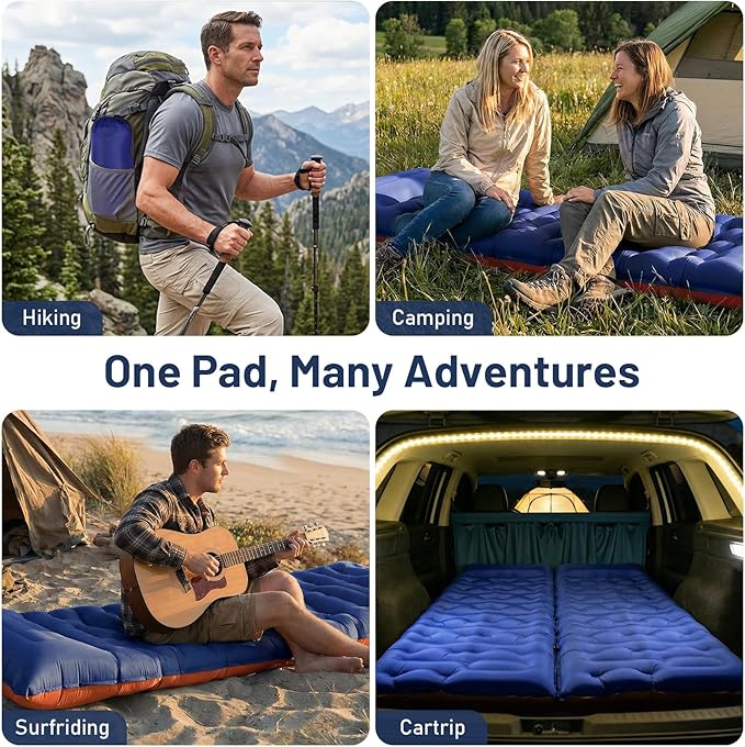 KASBAH Camping Sleeping Pad,Extra Wide 6 inch Thick Inflatable Sleeping Pads with Built-in Foot Pump and Pillow,Ultralight Camping Mat Gear for Outdoor Hiking,Camping