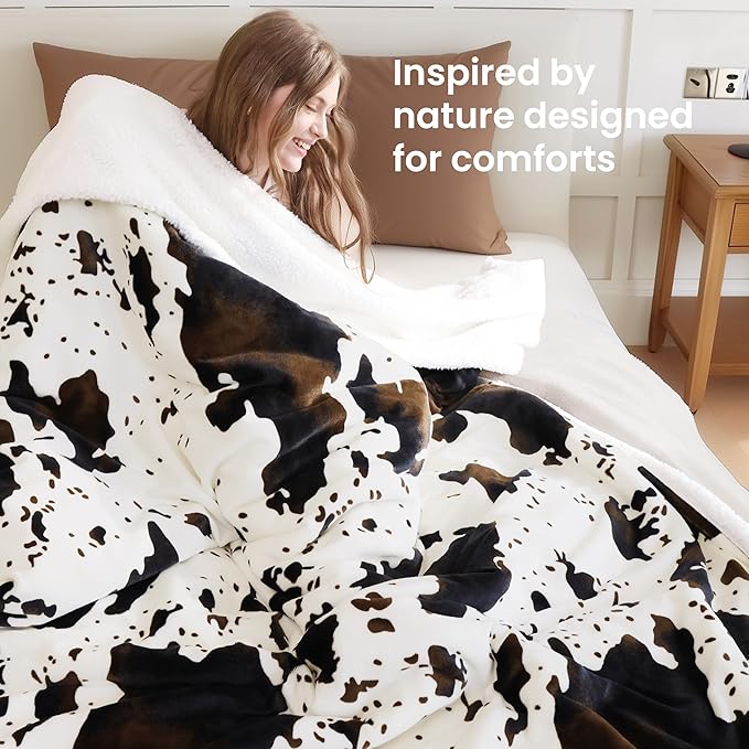 Heated Blanket Full Blanket - Fast Heating Electric Blanket, Soft Flannel Heated Full with 4 Time Settings,10 Heating Settings, Warm Gifts for Women & Mom & Grandma(72"x84"Cow Print White)