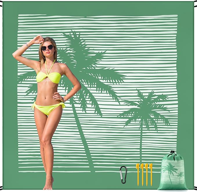 HIHOHO Beach Blanket Waterproof Sandproof Beach Mat for 1-8 Adults Quick Drying Durable Outdoor Picnic Mat for Beach Festival Travel Camping Hiking (COCOTREE, 79"×83"(4 Person))