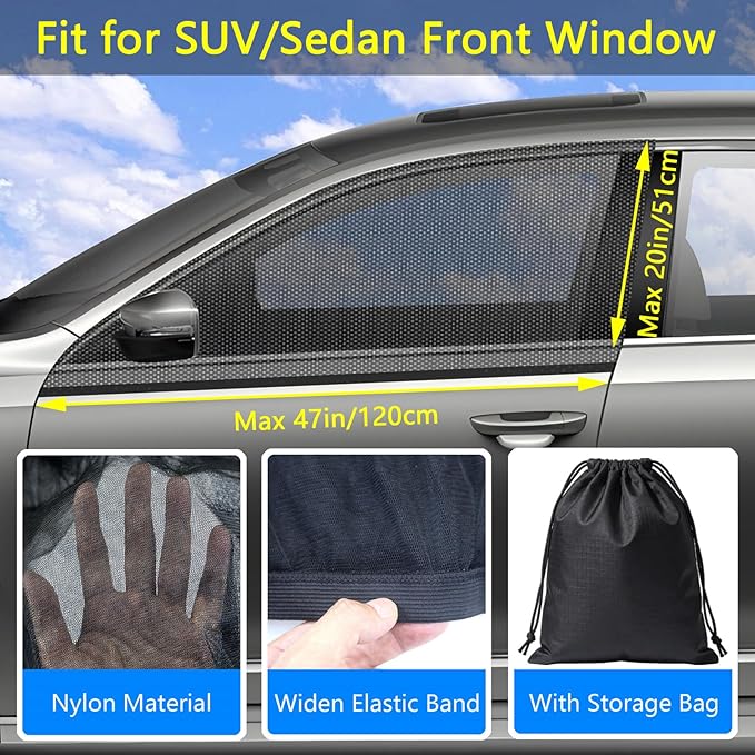 Car Window Sun Shade Side Windows Sunshade Car Seat Sun Protector Front Shades Curtains Screen Nets Covers Meshs Tint Blocker (2 Pack Front Window Shade)