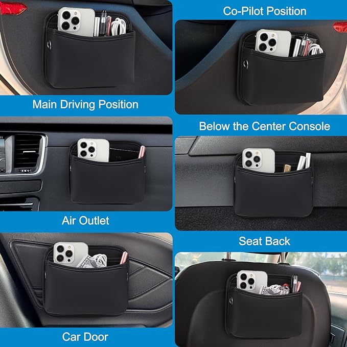 Accmor Car Seat Side Pocket Organizer, PU Leather Pouch Bag for Car Seat, Door, Window, Console, Registration Wallet Cards Trash Phone Sunglasses Holder Pocket for Auto