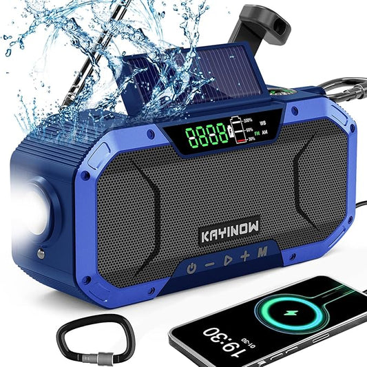 Hand Crank Emergency Weather Radio Solar Power with AM FM NOAA,Wind Up Flashlight,18500mWh/5000mAh Rechargeable Battery,SOS Alarm,Portable,Waterproof,for Survival,Storm and Power Outage