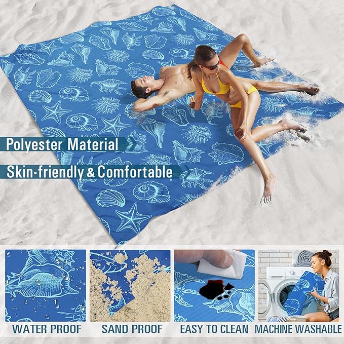 Famstar Beach Blanket Sandproof Waterproof 78''×81''1-5Adults Oversized,Compact Lightweight Durable Beach Mat for Travel Camping Hiking Picnic Blanket