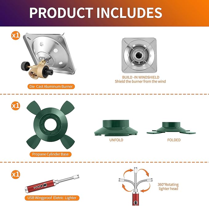 Propane Cylinder Top Stove with Adjustable Burner, 10000BTU Portable Camping/Backpacking Cooker,Camping Stove Propane,Single Burner Propane Stove with a USB Ligther,Camp Gas Stove(Fuel not included)