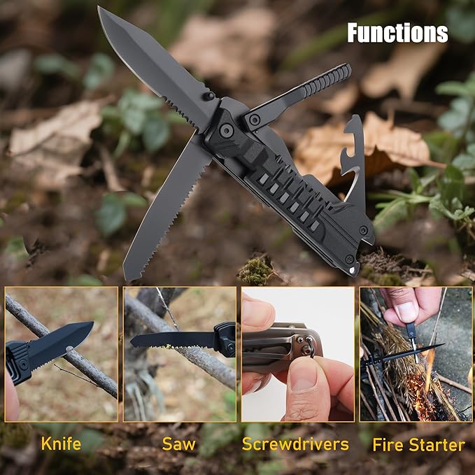 Leopcito Multitool Knife with Nylon Pouch, 22 in 1 EDC Multi Tools with Fire Starting Sticks, Bottle Opener, Whistle, Pocket Knife and Window Breaker, Perfect for Survival, Outdoor and Everyday Use
