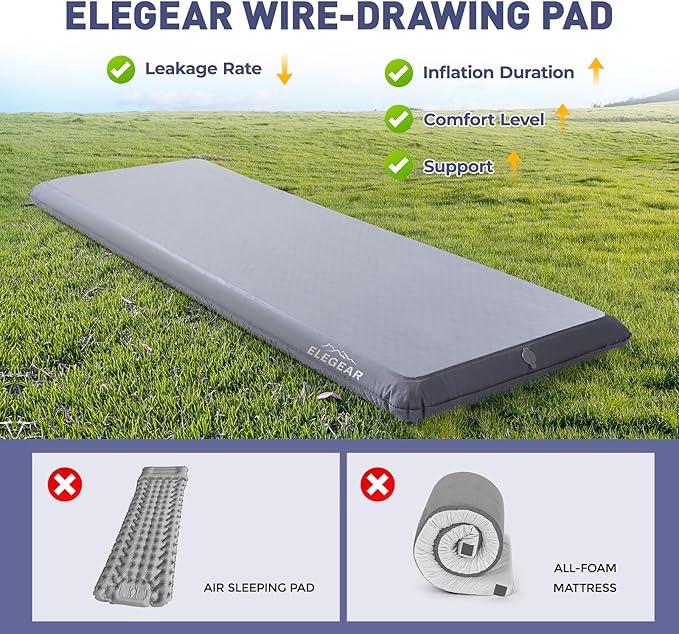 Elegear Camping Sleeping Pad with Multi-Function Electric Pump, 4’’ Ultra-Thick & 1100lb Ultra-Support Camping Air Mattress, Durable Sleeping Pad for Camping/Hiking/Tent/Home/Car Travel