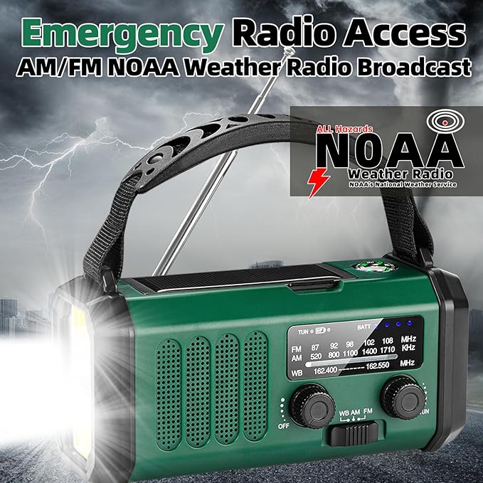 QAUYYW Hand Crank Emergency Radio,37000mWhSolar Powered Hand Crank Portable NOAA AM FM Weather Radio with 3Mode Flashlight and Reading Light,Cell Phone Charger,Home and Emergency Distress Signa
