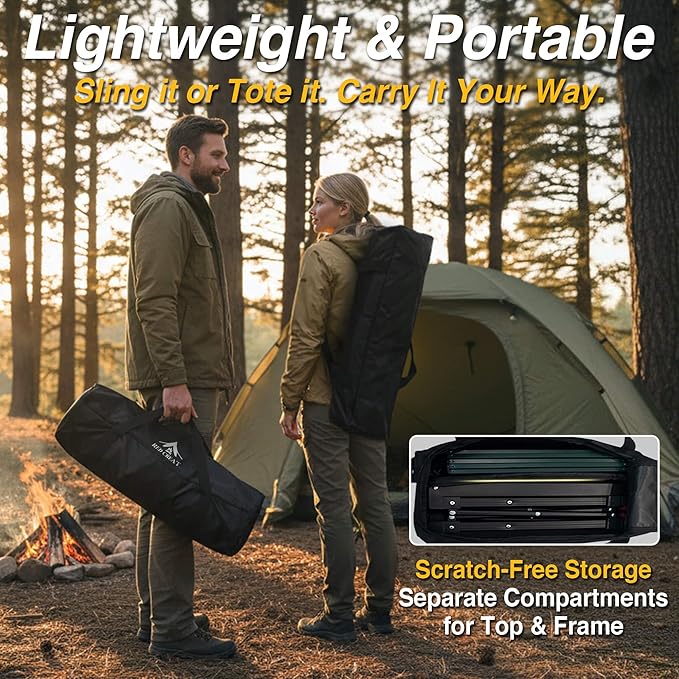 Camping Table Portable Foldable with Adjustable Height, Lightweight Collapsible Aluminum Roll-Up Camp Table with Storage Bag & Carry Bag, Heat-Resistant for RV Picnic BBQ Camping (Large 28"×25")