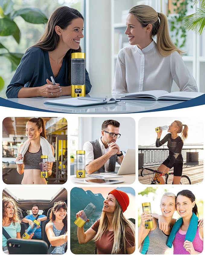 340ml Portable Hydrogen Water Bottle Generator with PEM-SPE Technology, Glass Exterior & Aluminum Shell, Produces 5000 ppb Hydrogen in 10 Minutes, for Home, Gym, Office & Travel