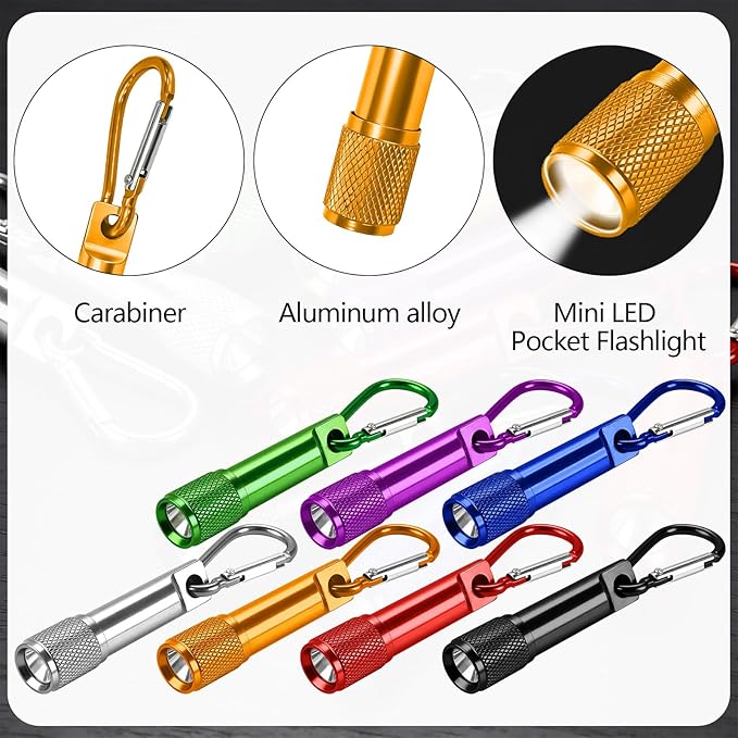 42 Pcs Mini LED Keychain Flashlight with Carabiner Clip, Compact Metal Emergency Light for Camping Hiking Cycling Survival Kits
