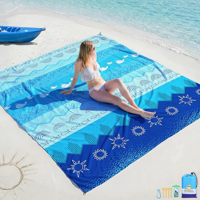 BYDOLL Beach Blanket 78''X81'' Waterproof Sandproof Suits1-4 Adults Oversized Lightweight Large Blanket Picnic Mat for Beach Sand Free Travel Camping Hiking Picnic