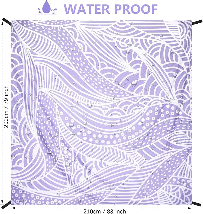 HIHOHO Beach Blanket Waterproof Sandproof Beach Mat for 1-8 Adults Quick Drying Durable Outdoor Picnic Mat for Beach Festival Travel Camping Hiking (PP-Ripple, 79"×83"(4 Person))