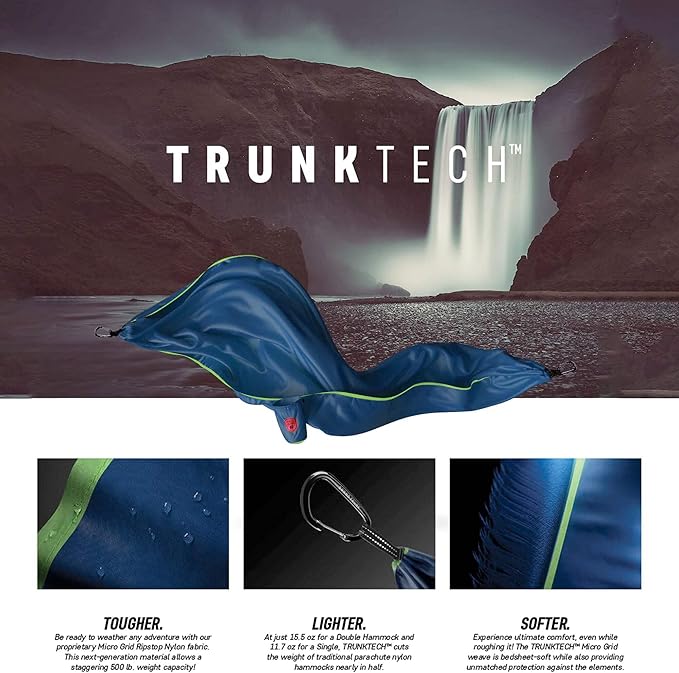 GRAND TRUNK TrunkTech Double Hammock | Ultra-Strong & Lightweight | 11 ft Hammock with Ripstop Nylon | 500 lb Capacity | Fast-Drying & Weather-Resistant | Heritage