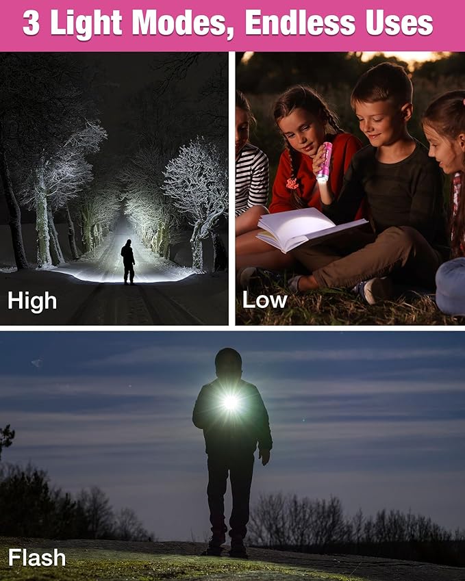 EverBrite Small Flashlight, Compact LED Flash Light with 3 Modes, 3 AAA Batteries Included, Water-Resistant Mini Flashlight for Home,Emergencies and Camping, Pink, 1 Pack