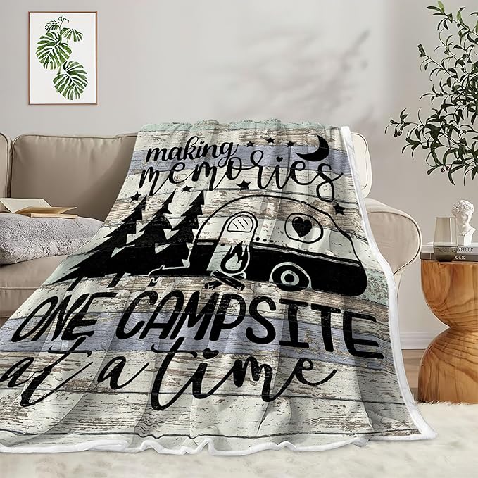 Camping Blanket, Camping Lovers Gift Ideas for Men or Woman, Campsite Outdoors RV Hiking Travel Throw Blanket for Sofa Couch,Super Soft Flannel Blankets Gifts for Bed Camper Outdoor 60"x90"