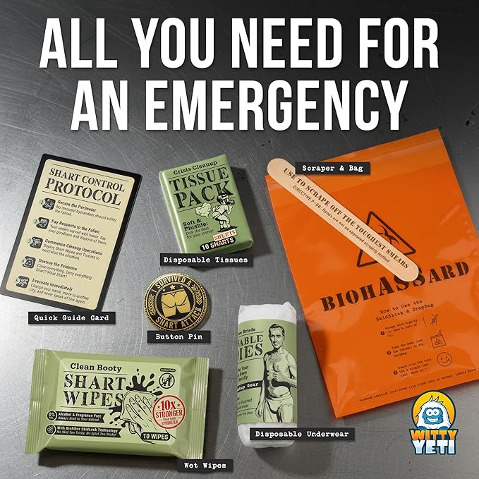 Witty Yeti’s Military-Grade Shart Survival Kit for When Your Butt Commits Treason. Emergency Backup Gag Gift for Digestive Mutiny & Rear-End Rebellion.