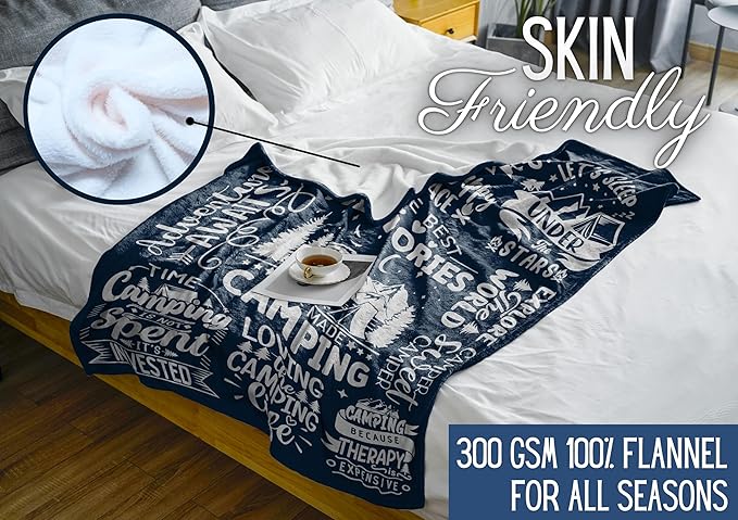 Camping Gifts for Women Men Lovers Throw Blanket, Happy Campers Decor Outdoor, RV Campsite Travel Hiking - Memories, 50" x 65"