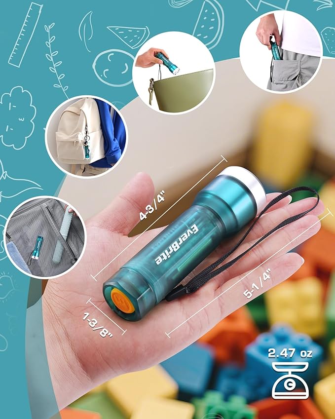 EverBrite Mini Flashlight, LED Flash Light with 3 Modes, 3 AAA Batteries Included, Water-Resistant Small Flashlight for Emergencies and Camping, Blue,1 Pack