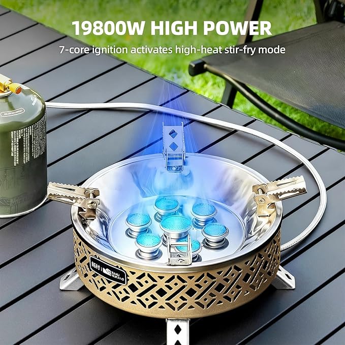 Portable Camping Stove Lightweight Camp Stove Collapsible Backpacking Stove Suitable for Outdoor Camping Cooking Hiking and Picnic, 19800W, Green and Coffee-coloured (Green)