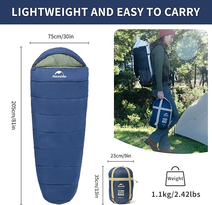 Naturehike Sleeping Bags for Adults, 10℉ 30℉ Mummy Backpacking Sleeping Bag, 0 Degree Lightweight Sleeping Bag Warm for Camping, Hiking