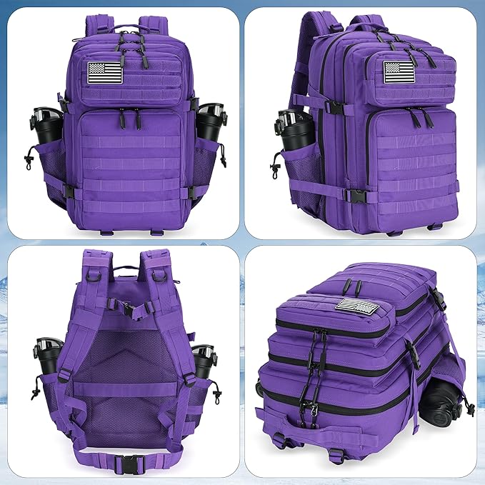 Lovelinks21 45L Tactical Assault Backpack 3 day assault pack with Molle Waterproof backpack Rucksack for Tactical Backpacks (Purple)