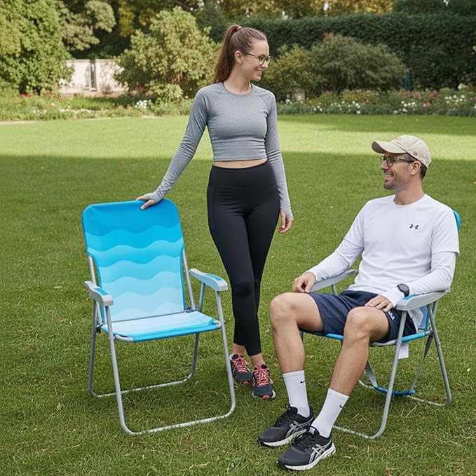 #WEJOY Folding Beach Chair for Adults, Lightweight Beach Chair with Shoulder Straps, High Back Camping Chairs with Hard Armrest, Supports 300lbs for Outdoor Lawn Concert