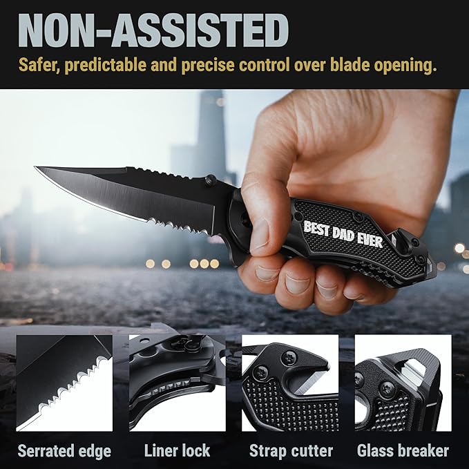 GOOD WORKER Legal Pocket Knife with 2.95” Serrated Blade, Glass Breaker, Seat Belt Cutter - EDC Sharp Folding Knives with Portable Clip - Small Tool for Tactical Camping Survival Hiking - Gifts for Men, Women