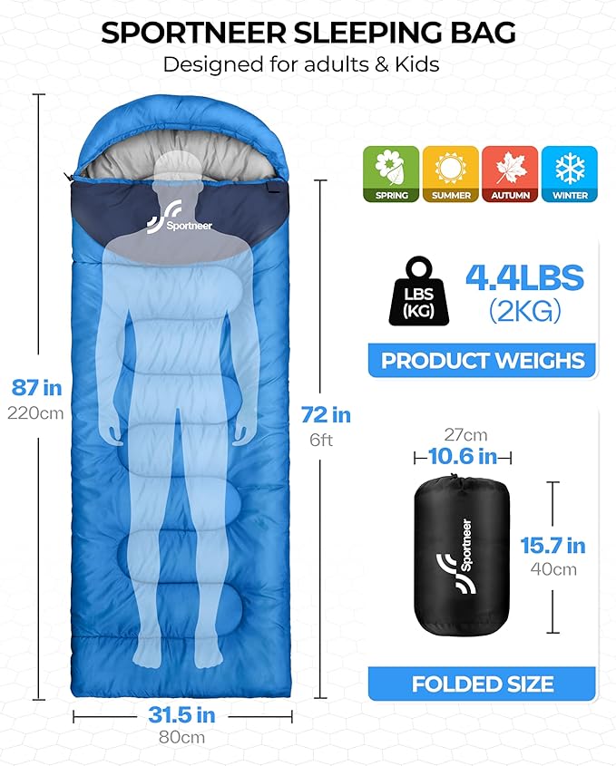 Sportneer Sleeping Bag for Adults & Kids, Cold Weather & Warm Waterproof Camping Sleeping Bag, Compact Portable for Camping Hiking & Travel