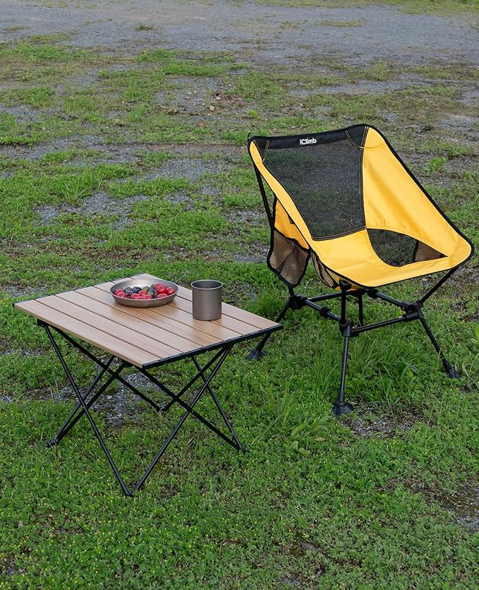 iClimb Ultralight Compact Camping Folding Table with Carry Bag (Nature - L)