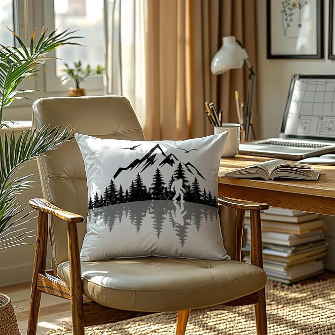 Funny Bigfoot Sasquatch Forest Throw Pillow Covers 18x18,Camper Decor Pillowcase,Big Foot Sasquatch Gifts,Camping Camper Bigfoot Gifts for Women（95）