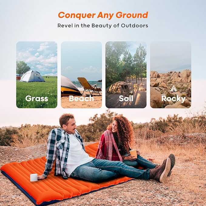 4 Inch Thick Camping Sleeping Pad with Internal Straps - R Value 4.0 for 4 Seasons, Durable & 100% Waterproof Outdoor Air Mattress, Lightweight Sleeping Mat for Hiking, Backpacking, Travel