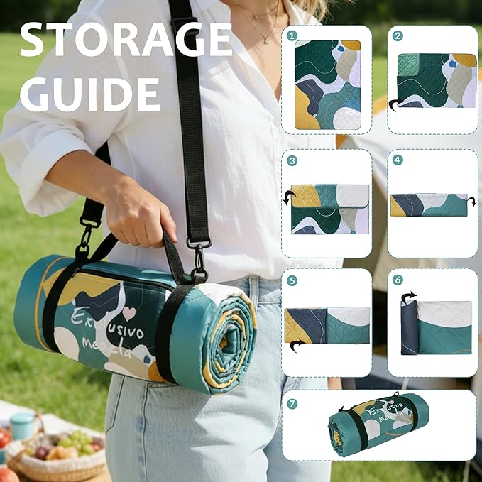 Exclusivo Mezcla Waterproof Picnic Blankets 60x80 Inch, 3 Layer Extra Large, Sandproof and Foldable Outdoor Blanket for Beach Camping, Park and Travel