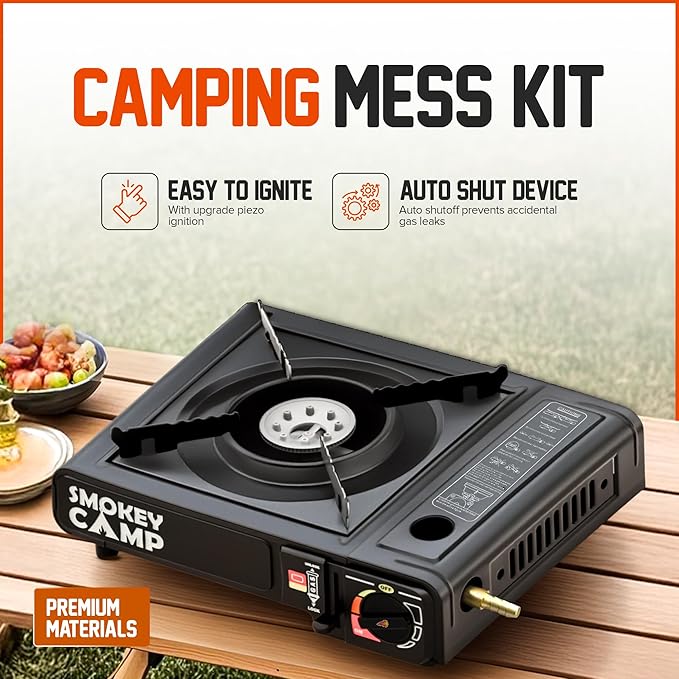 Portable Camping Stove with Plastic Suitcase 3000W Butane or Propane Fuel Compatable (Propane Adapter not Included), Automatic Ignition, Precise Heat Control, for Camping, Hiking, and Outdoor Cookwing