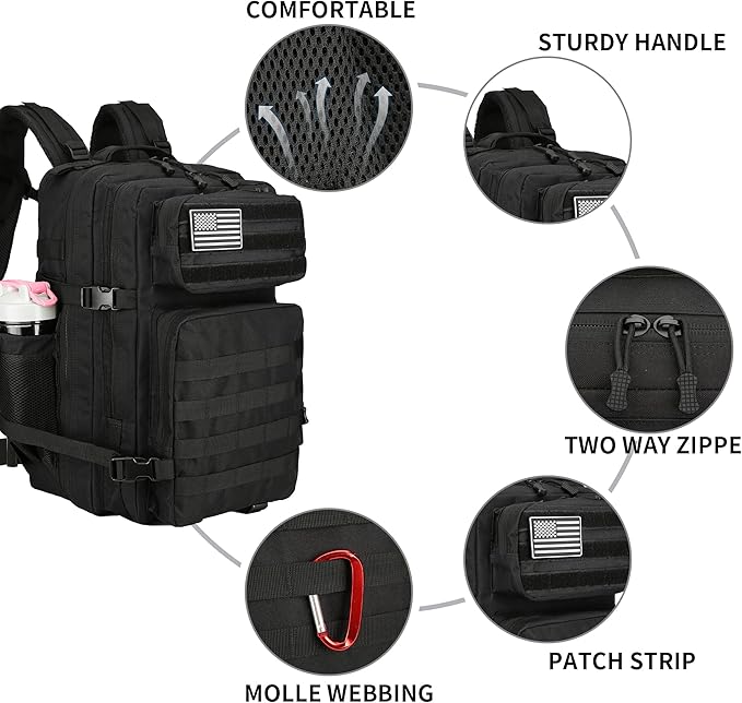 Lovelinks21 45L Tactical Assault Backpack 3 day assault pack with Molle Waterproof backpack Rucksack for Tactical Backpacks (Black-2)