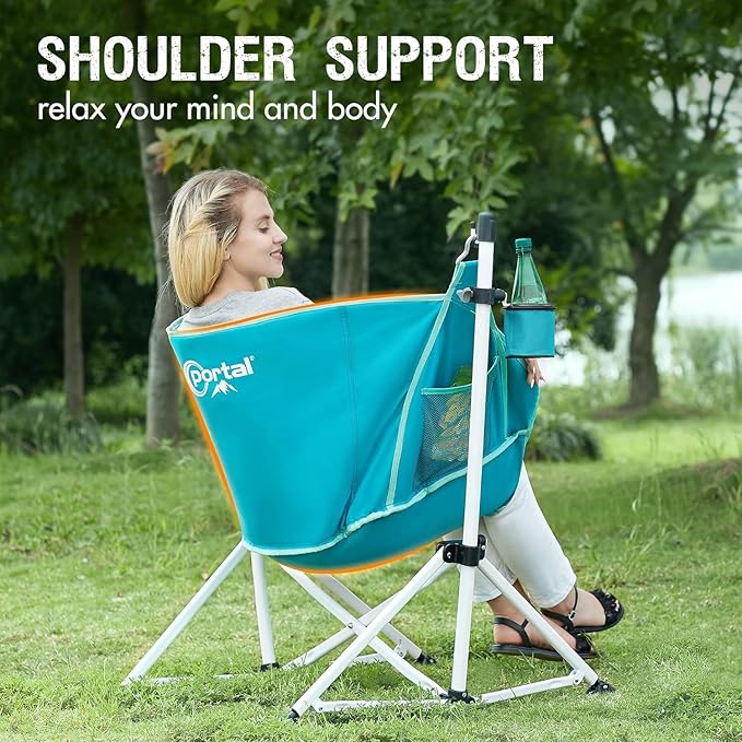 Portal Hammock Camping Chair Folding Rocking Chair Portable Swinging Chair with Cup Holder for Outdoor Lawn Backyard Patio Car Camp Sports Concerts,Support 350 lbs Blue, 2 Pack