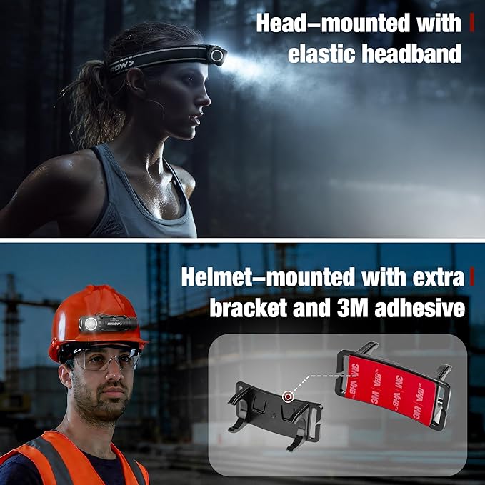Arrow 1000 Lumens LED Headlamp Rechargeable, 90° Rotatable Head Lamp with Magnetic Tail Cap, Multi Modes Detachable Flashlight for Outdoor, USB-C Cable, Headlamp Mount & 3M Adhesive Included