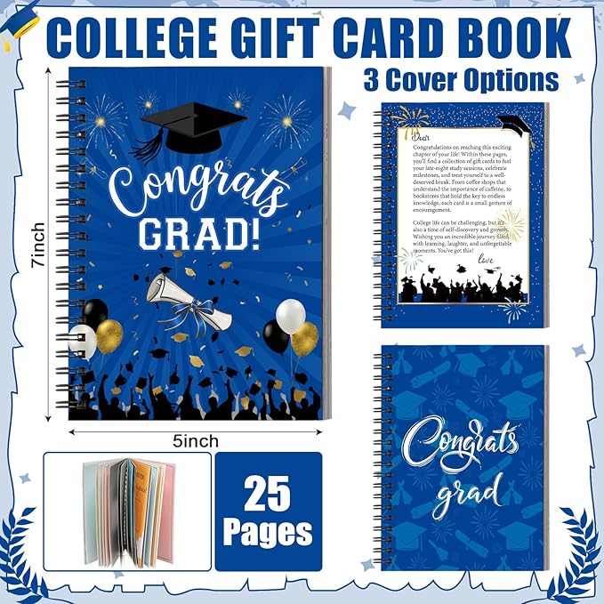 Zhanmai College Gift Card Book 7 x 5 Inch Graduation Gift Card Book 2026 College Survival Booklet Organizer Leaving Home High University School Birthday Care Package Cash Holder(Congrats Grad)