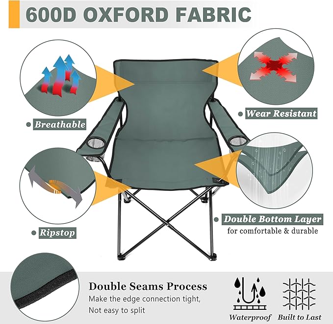 Joyfair Portable Camping Chair, Outdoor Lawn Folding Chairs for Adults, Heavy Duty Large Foldable Chairs for Beach, Fishing, Tailgating and More Outdoor Sport, Carry Bag & Cup Holder
