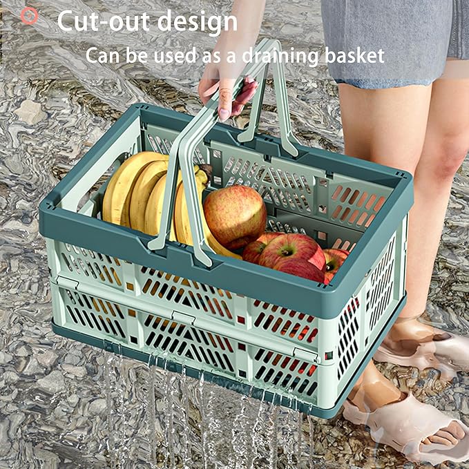 Collapsible Plastic Storage Crate - 20L Folding Organizer Basket Portable Stacking Storage Crate Bin with Handle, for Camping, Picnic, Car Trunk, Home Storage (Pink, M)