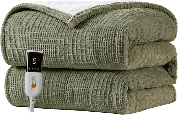 Texciting Heated Blanket Electric Blanket Throw 50''X60''-Heating Throw with 9 Heat Settings-2-10 Hours Auto Off,ETL Certified,Machine Washable (Gray Green)