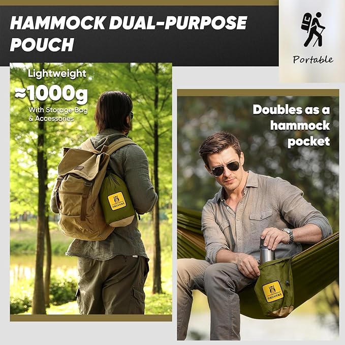 Camping Hammock with Mosquito Net, 600 lbs Portable Hammock with Tree Straps,2-in-1 Double/Single Travel Hammocks Tent for Outside/Indoor/Backpacking/Beach-Green&Khaki