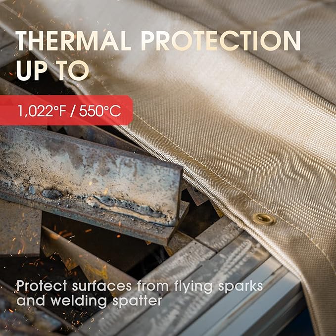 YESWELDER Heavy Duty Fiberglass Welding Blanket, 6 x 8ft Fireproof Insulation Blanket, 1/3”(8mm) Thickened Weld Cover with Grommets, Thermal Resistant Insulation Welding Curtain Mat Grill