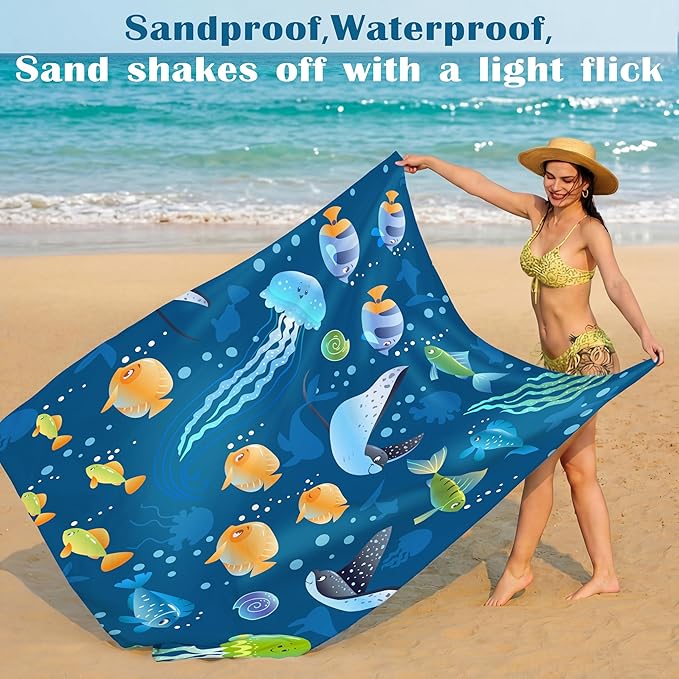 Famstar Beach Blanket Oversized Extra Large 78" X 81",Waterproof Sandproof Beach Blanket 1-7 Adults Lightweight Durable for Travel Camping Hiking Picnic
