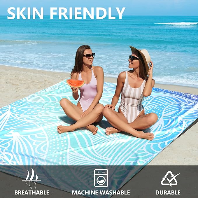 HIHOHO Beach Blanket Waterproof Sandproof Beach Mat for 1-8 Adults Quick Drying Durable Outdoor Picnic Mat for Beach Festival Travel Camping Hiking (Gradiant BL-Ripple, 79"×108"(6 Person))