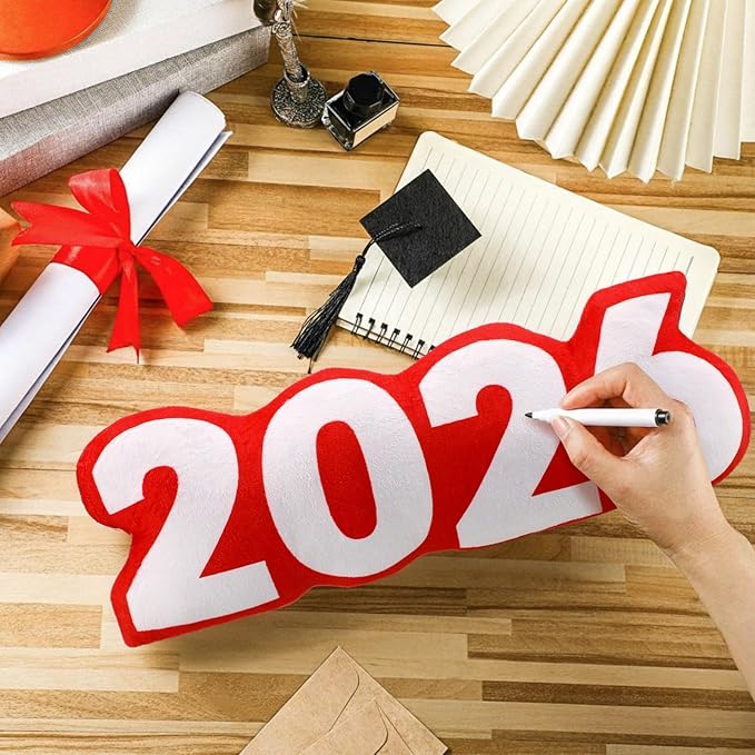Beeveer Class of 2026 Autograph Stuffed Pillow 15.7" Graduation Autograph Stuffed Pillow Graduation Guest Signature Gifts Grad Party Sign in Decor for High School College(Red,Classic)